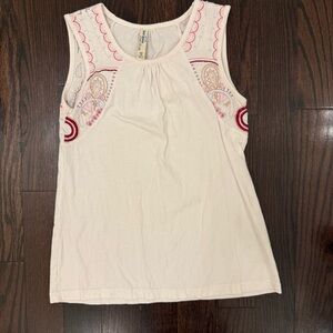 Kids Sleeveless Embroidered Top - Cream & Red